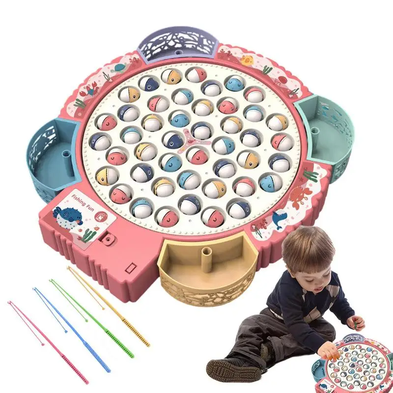

Магнитная рыболовная игра для детей, Семейный детский задний двор, красочные игрушки, игры с 4 удочками, вращающаяся семейная рыболовная доска