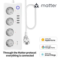 BORUIDAPLS Matter Smart Power Strip EU Plug Socket With SmartThings Apple HomeKit Siri Google Home Voice Remote Control 220V 16A