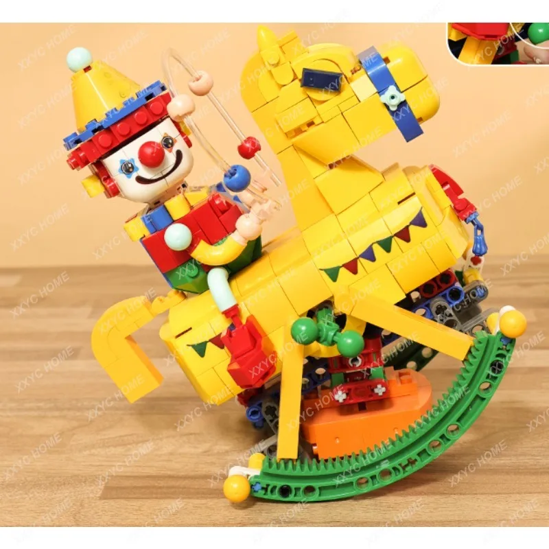 

Christmas Clown Rocking Horse Building Blocks Assembled Children's Puzzle Toy Decoration