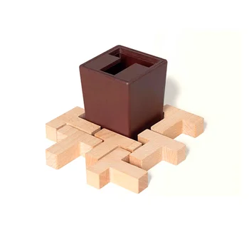 Challenging Six T Square Circle Logic 3D Mind Box Brain Teasers Wooden Puzzles Game 4