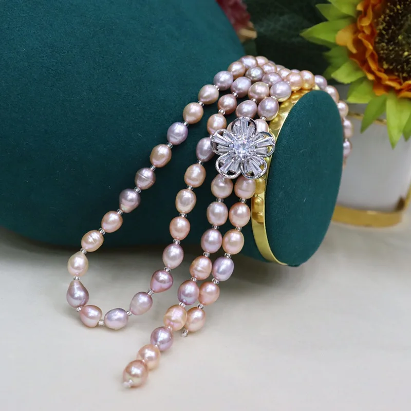 fashion Natural  7-8mm freshwater pearl sweater chain female mixed color primary color small daisy simple holiday gift