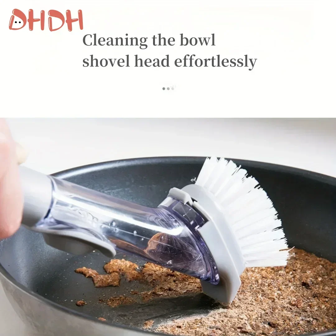 Kitchen Specific Press Type Long Handle Washing Pot Brush Refillable Liquid Cleaning Brush Non-Stick Oil Liquid Adding Pot kitchen pot brush kitchen cleaning brush kitchen cleaning tool