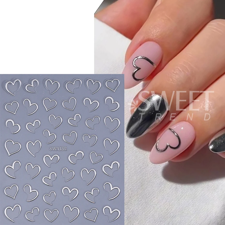 3/4pcs Valentine's Day Nail Art Stickers 3D Bronzing Love Heart Lines Design Adhesive Nail Decals DIY Manicure Decoration Slider