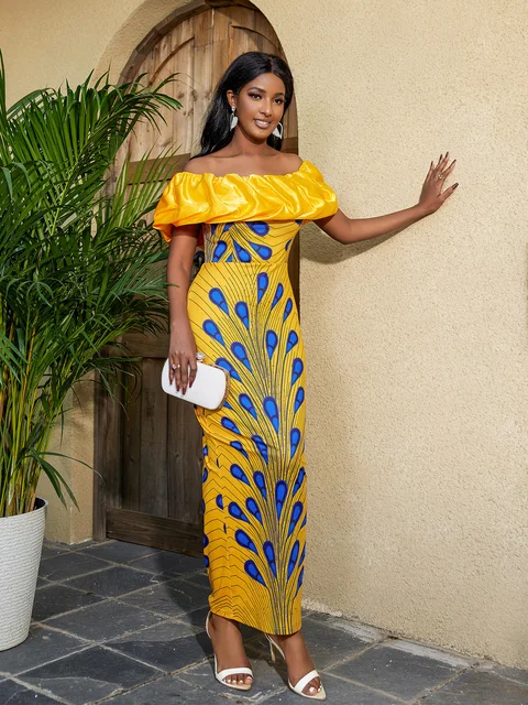 Chisom Cold Shoulder Print Ankle Length Gown - Image 3