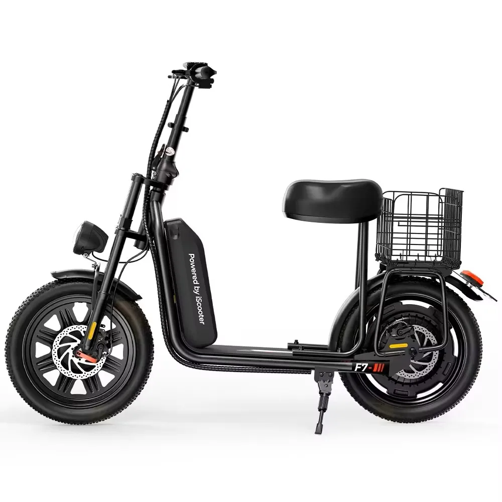 Monopattino Elettrico iScooter F7 con Motore da 1000W, Pneumatici Gonfiabili Fat da 16x3.0", 48V 10.4Ah, 45km/h, con Sedile, Cestino e Freno a Disco, Nero - immagine 2