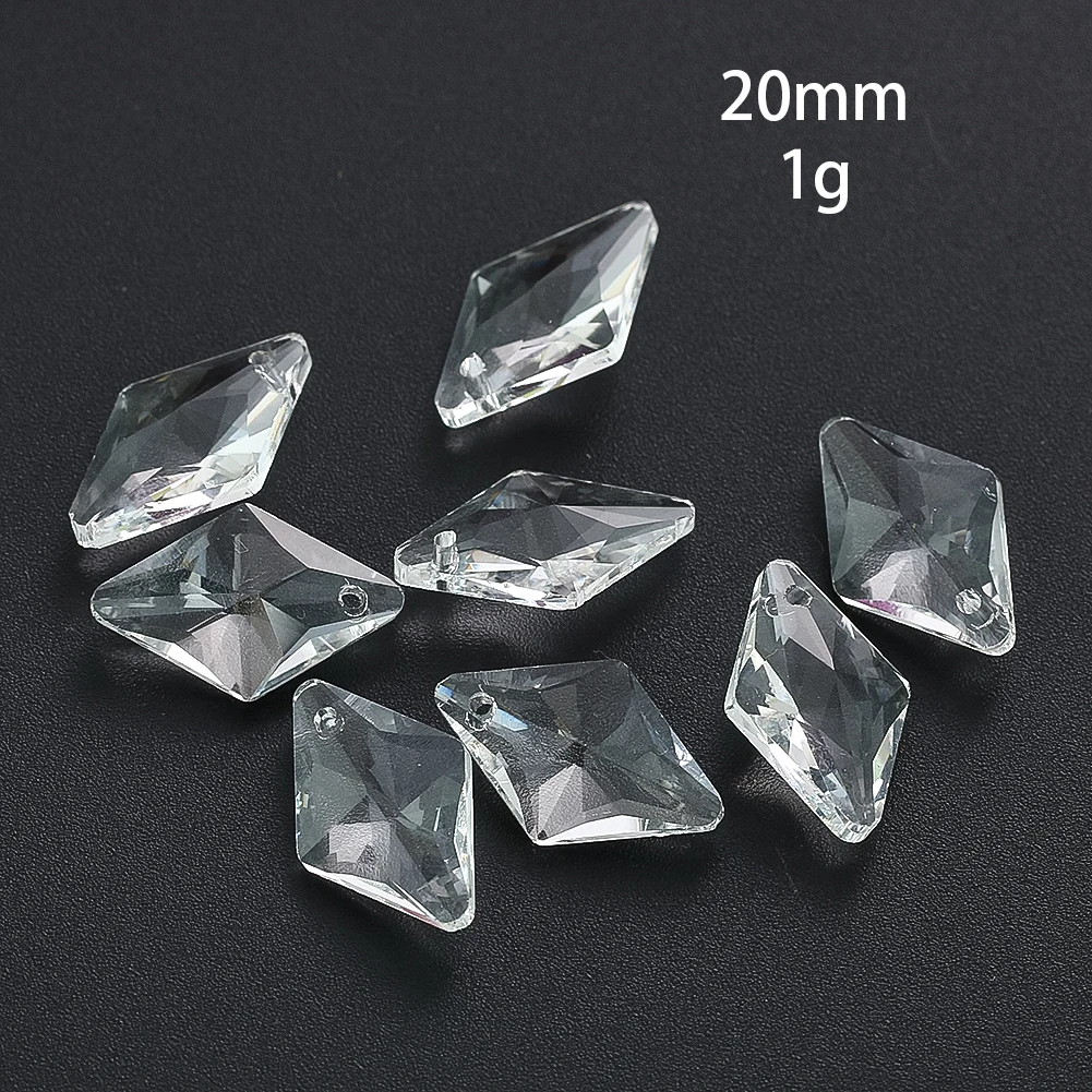 5PC 20mm Clear Prism Geometry Lozenge Rhombic Faceted Glass Crystal Chandelier Lamp Curtain Dangle Parts Shiny Sun Catcher Decor