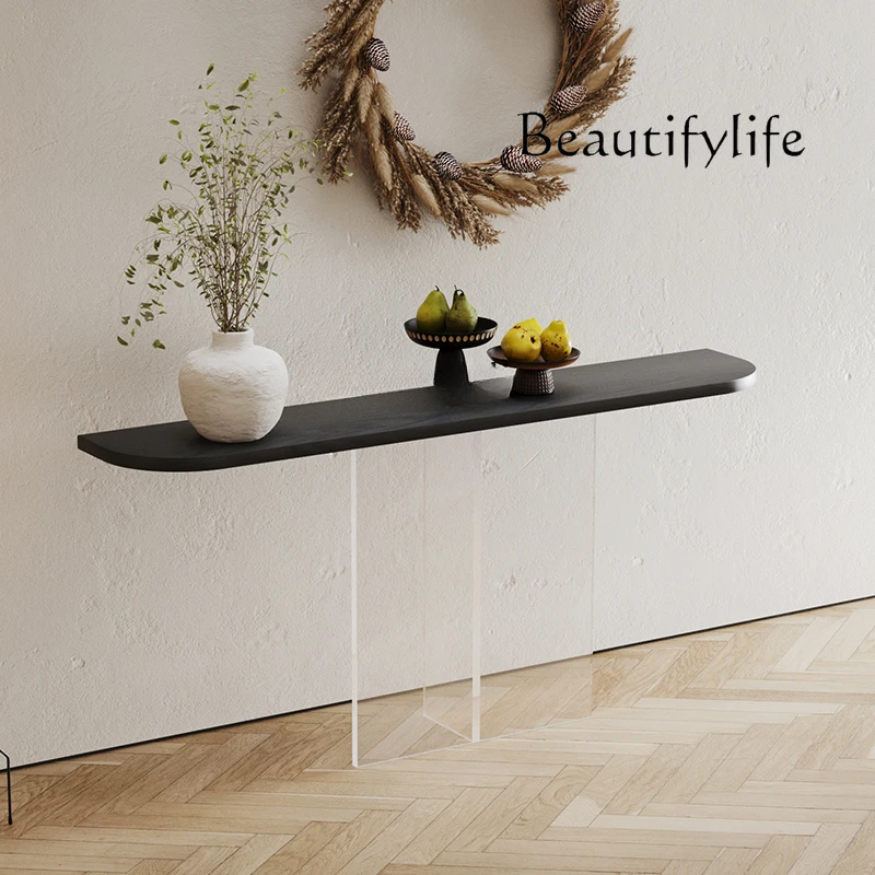 

Acrylic Hallway Table Light Luxury Wall Semicircle Desk Italian Simple Entrance Door White Wax Wood Console