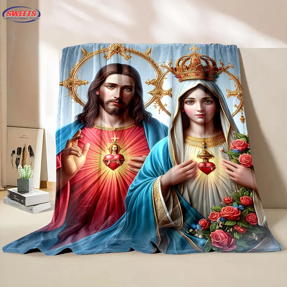 NO.3 6 Size Merciful Jesus Christian God Flannel Art Blanket, Sofa Bed Cover Four Season Soft Fluffy Quilt Blanket Flannel Throw 3