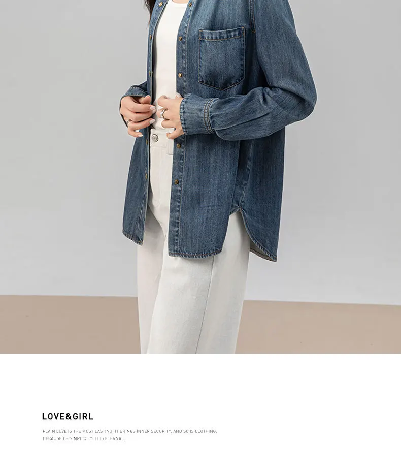 2025 frauen Herbst Neue Hohe Qualität Weiche Unten Denim Jacke Farbverlauf Lose Kragen Langarm Top – Detail 25