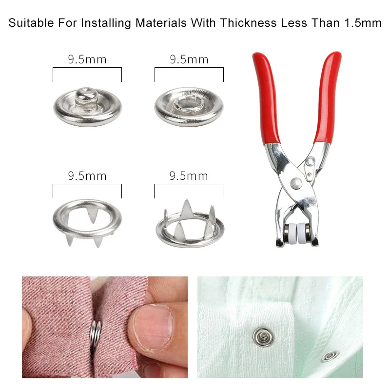 Lot De 200 Boutons Pression Métalliques 9,5mm Avec Pince - 10 Couleurs Vives Pour Couture, Vêtements Bébé Et Bricolage Boutons Pression Pince Incluse