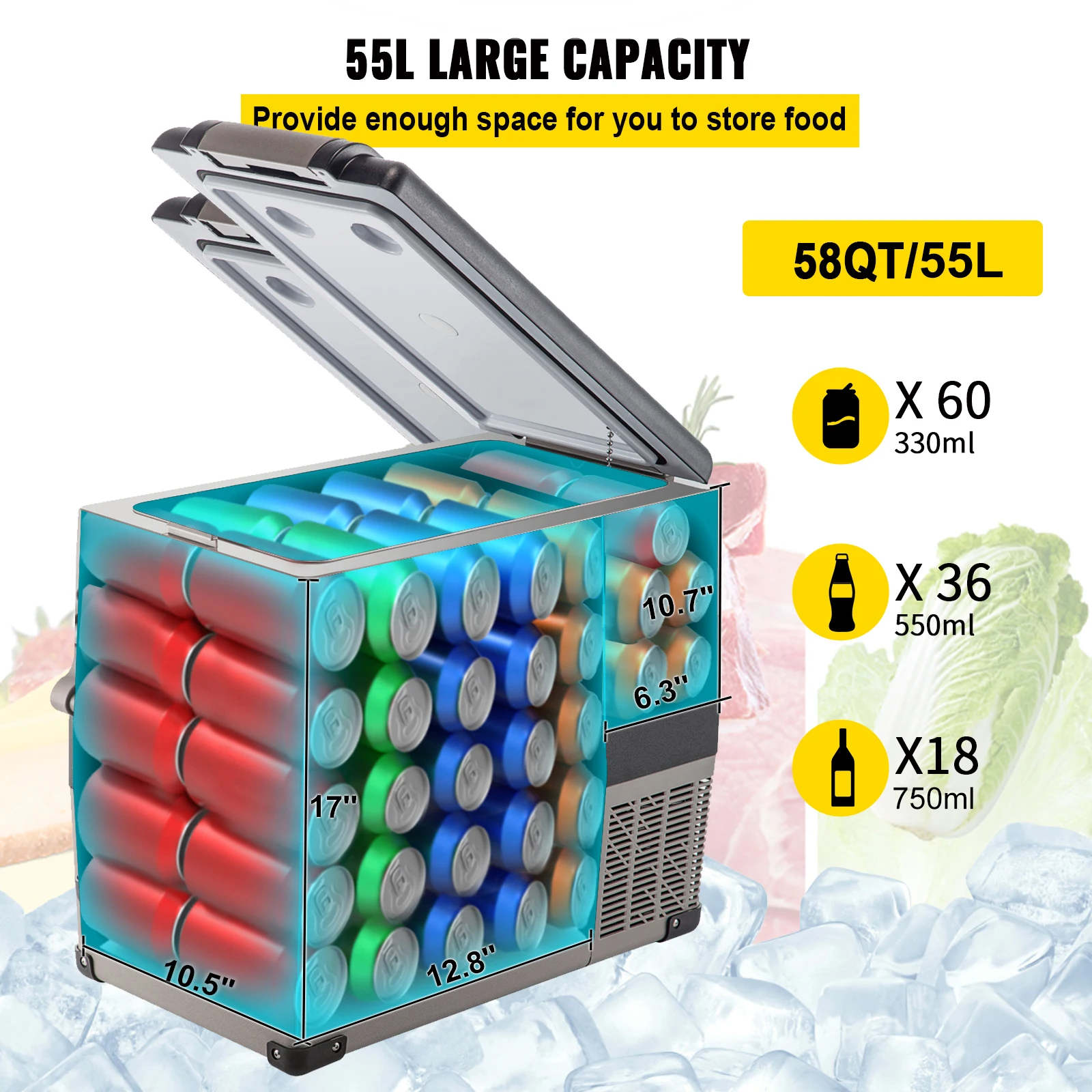 SucceBuy 20L 22L 35L 45L 55L Car Refrigerator Mini Fridge Freezer Portable Compressor Cooler 12/24V DC 110-240V Ice Box 3