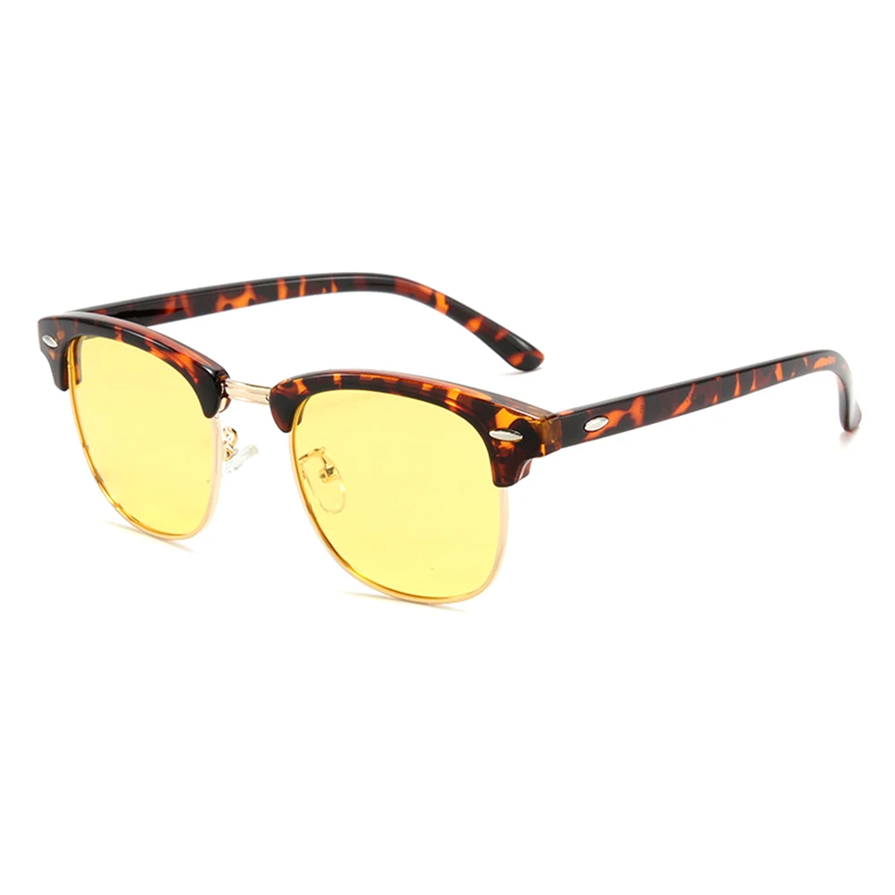 VIVIBEE Semi-Rimless Night Vision Glasses for Driving Men Yellow Polarized Lens Goggles Classic Square Driving Women Eyeglasses Night Vision Glasses