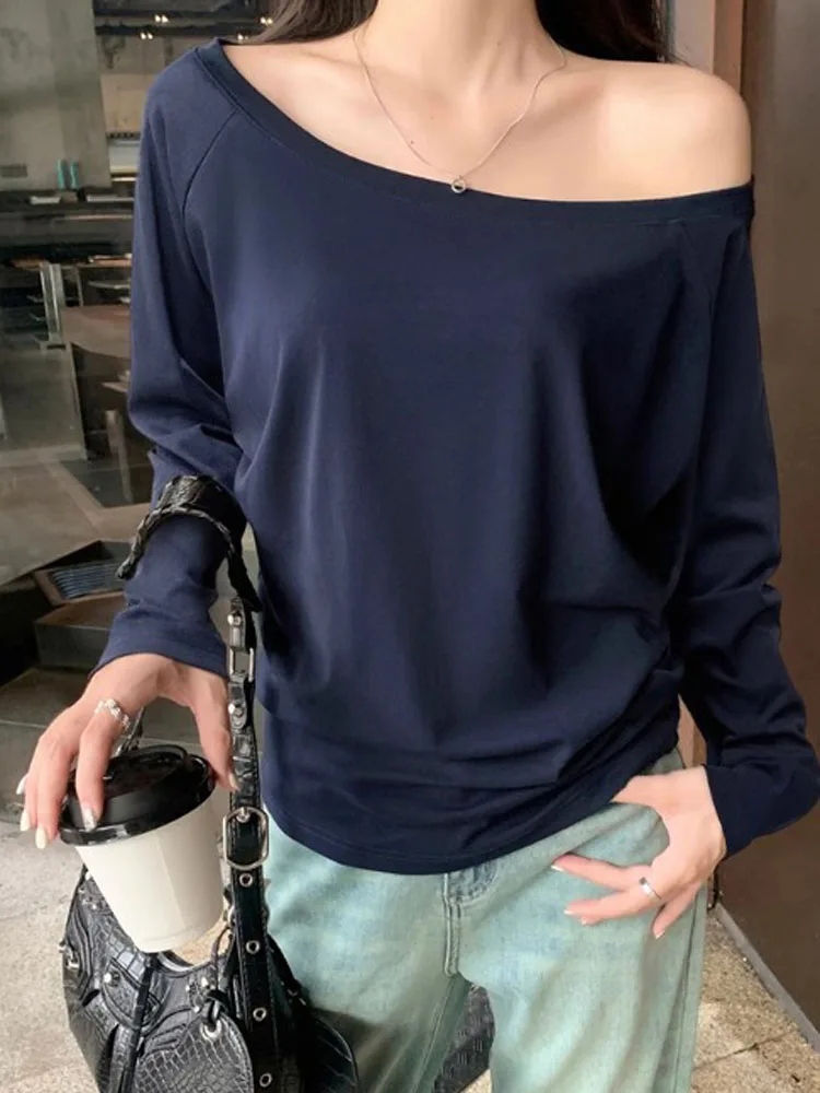 Women Long Sleeve Solid Color Loose Korean Tshirt Tops