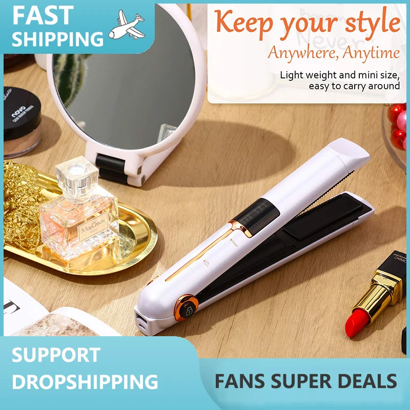 Mini USB Cordless Hair Straightening Irons Wireless Mini Flat Curling Iron Portable Board Two Gears 2400mAh Battery portable handheld garment steamer iron mini 3 in 1 vertical rotatable wet dry ironing irons for clothes travel household tools