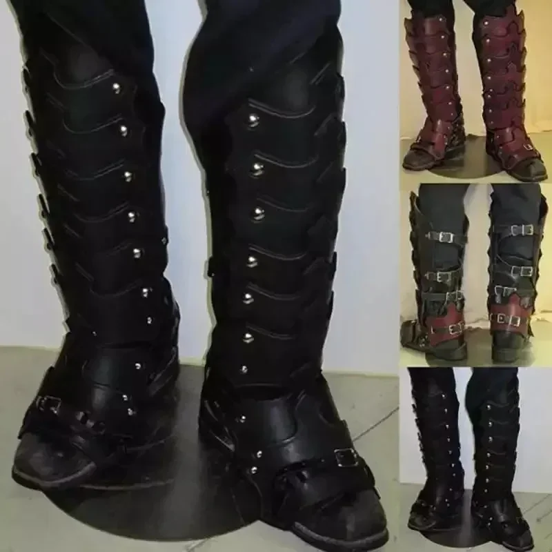 Armatura Medievale LARP in Pelle PU, Ghette Gotiche, Costume da Cavaliere Vichingo, Copriscarpe per Cosplay, Accessorio per Travestimenti da Uomo per Carnevale - immagine 6
