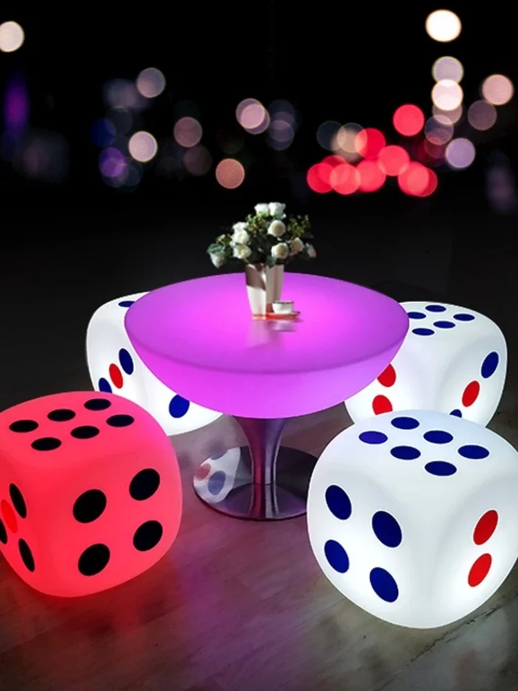 

Outdoor waterproof LED light-emitting sieve cup stool cube KTV round coffee table bar table and chair scattered table furniture