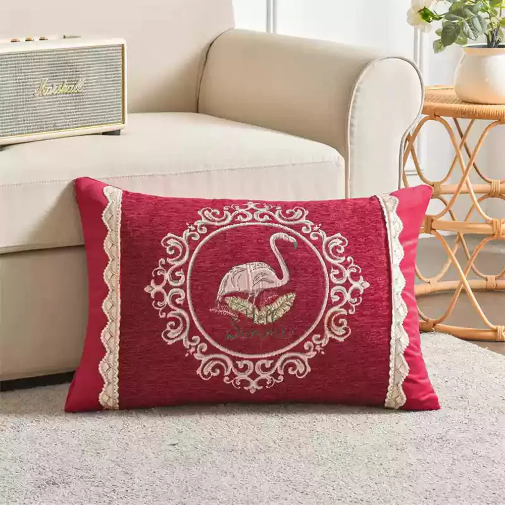 Chenille besticktes rechteckiges Kissen, Schlafkissenbezug, weiches Wohnzimmer, Sofa, Überwurf, Taillenkissen, Schlafzimmer, Bett, dekorativ – Detail 8