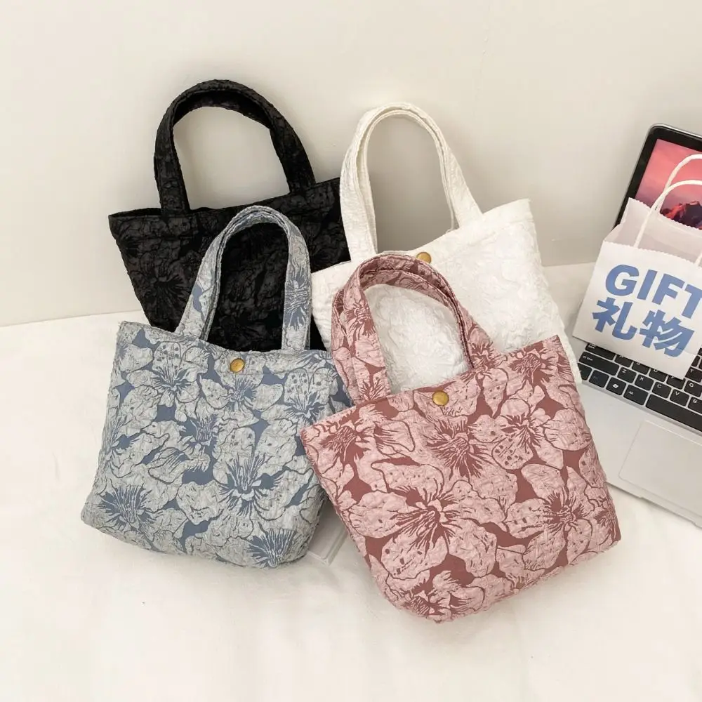 

3D Floral Texture Handbag Jacquard Fabric Wrist Bag Luxury Sense Women Handbag Simple Canvas Bag