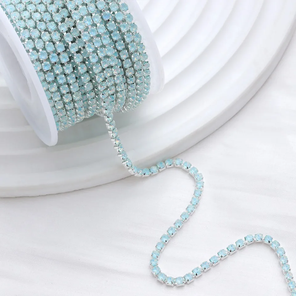 Rhinestone Cup Chain Trim - Silver Pearl Crystal, SS6 (2mm), 10 Yards, For Garment, Shoes & Bag Decoration