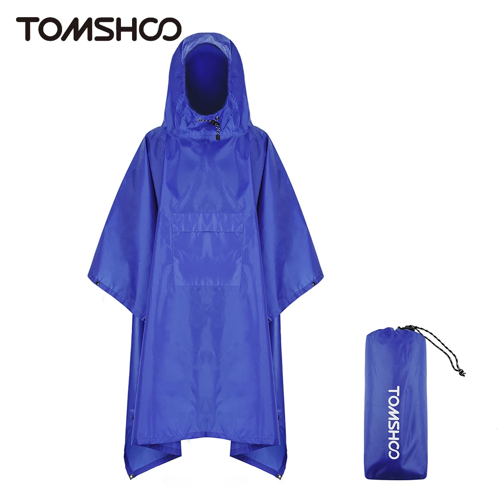 Tomshoo 3in1 Hooded Rain Poncho w Pocket Lightweight Waterproof Adult Raincoat Jacket Sun Shelter for Camping Hiking Traveling