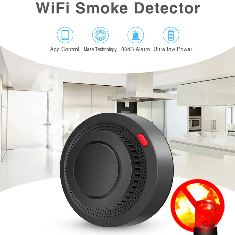 WiFi Fire Protection Smoke Sensor Alarm Detector Smart Life app Tuya Smart app Control work with Alexa Google assistant smoke alarm