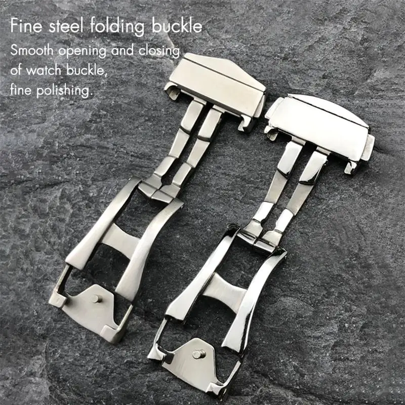 SCHIK Deployment Watch Buckle Folding Clasp 16mm 18mm 20mm for Omega Leather Strap Rubber Band 316L Steel Black Silver