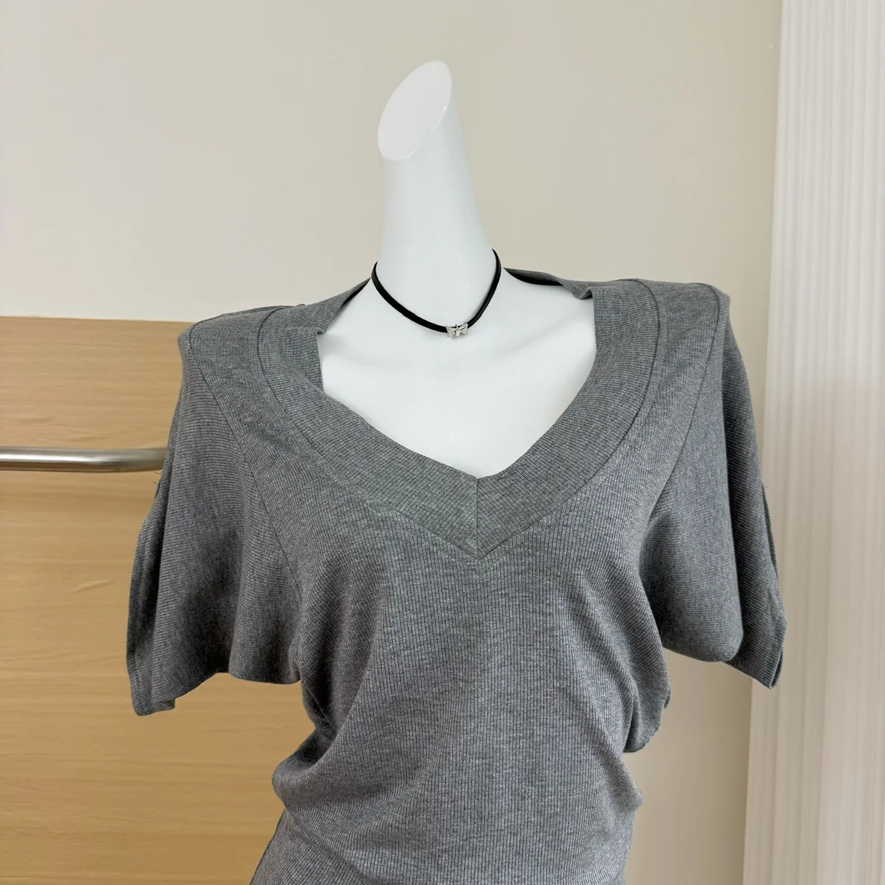 Women's Summer Batwing Sleeve V Neck Elastic Solid Color T Shirt Lady Casual Streetwear Pullover Short Sleeve Slim Tee Top 4