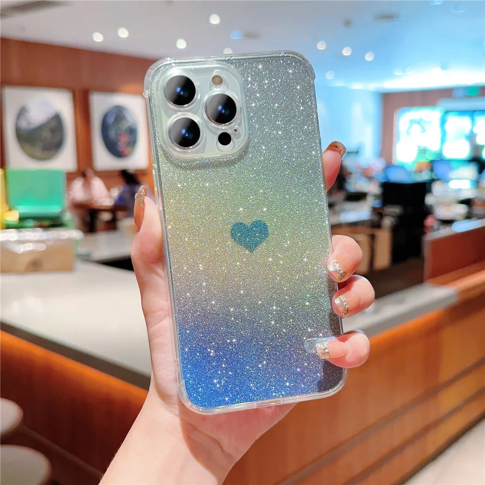 Glitter Love Heart Phone Case Shockproof Soft Gradient Cover_voghion.com