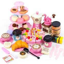 Children Toy Food Coffee Girl Simulation Kitchen Toys Cake Pretend Play Tea Set Utensils Cutting Kids Play House Birthday Gifts