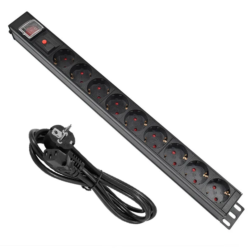 

PDU Power Strip Distribution Cabinet 9 Way AC German Socket Break Switch Aluminum alloy shell C14 Interface Overload protection