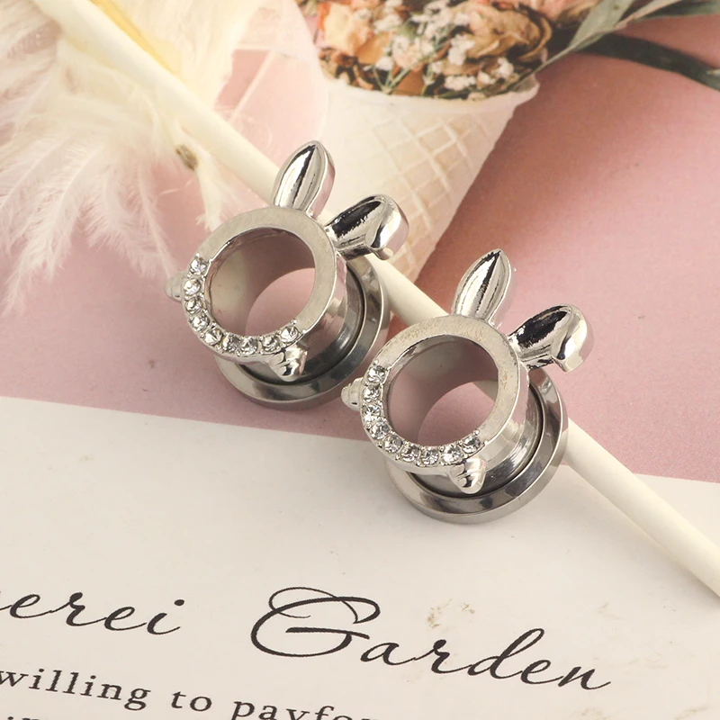 Skull Bunny Pendant Ear Plugs Ear Tunnels Stretcher Screw-fix Gauges Stainless Steel Piercing Ear Expander GaugesJewelry