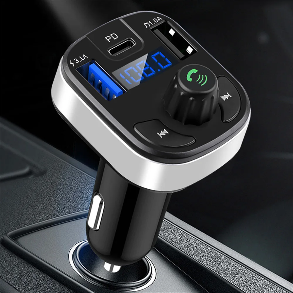 Adattatore Fm Auto Trasmettitore FM Bluetooth Auto Con Doppio Microfono - Caricatore USB PD 20W Per Smartphone Carica Rapida Auto