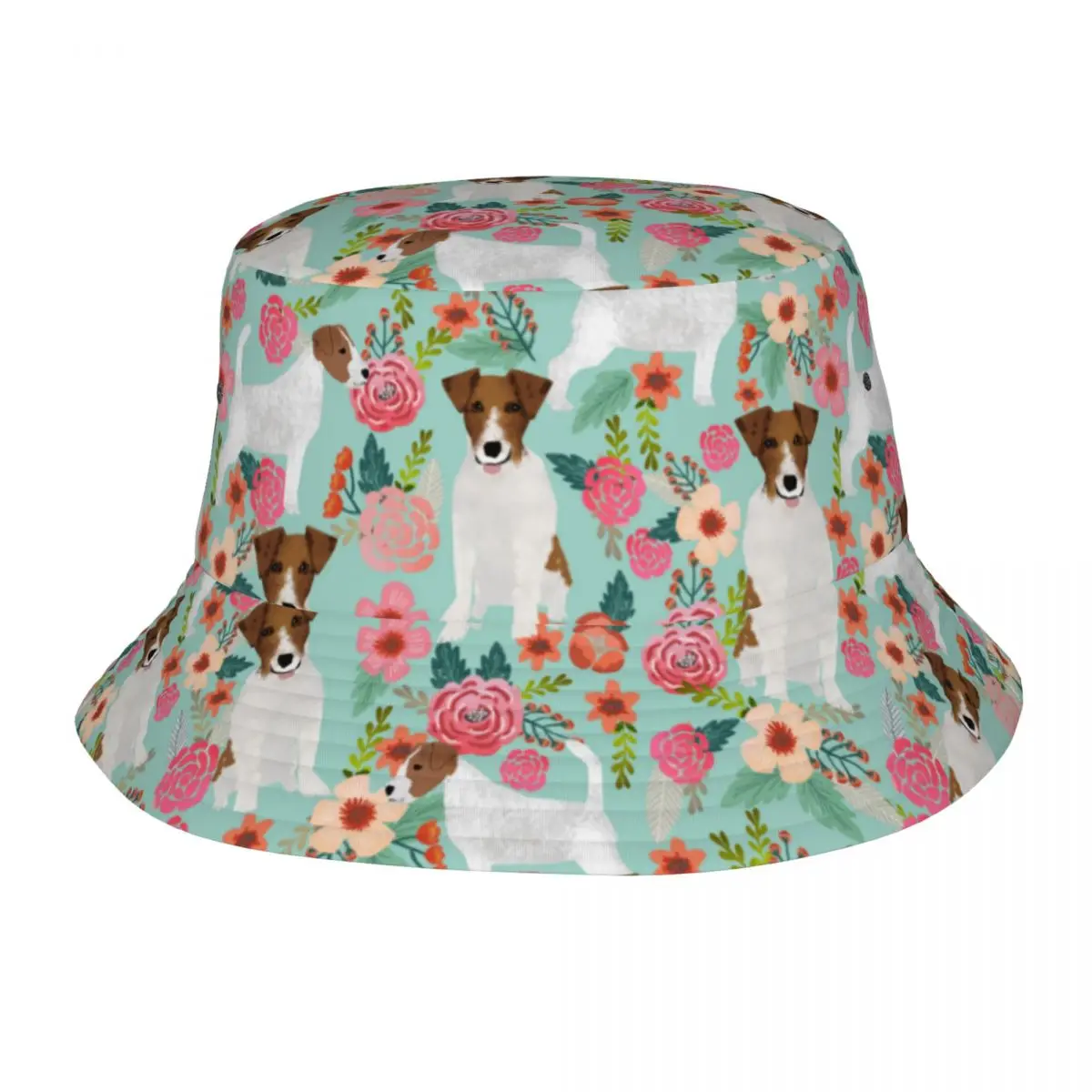 Donna Uomo Cappello Da Pescatore Jack Russell Vintage Florals Cane Summer Beach Hatwear Vacation Fishing Caps Boonie Hat Regalo Di Compleanno