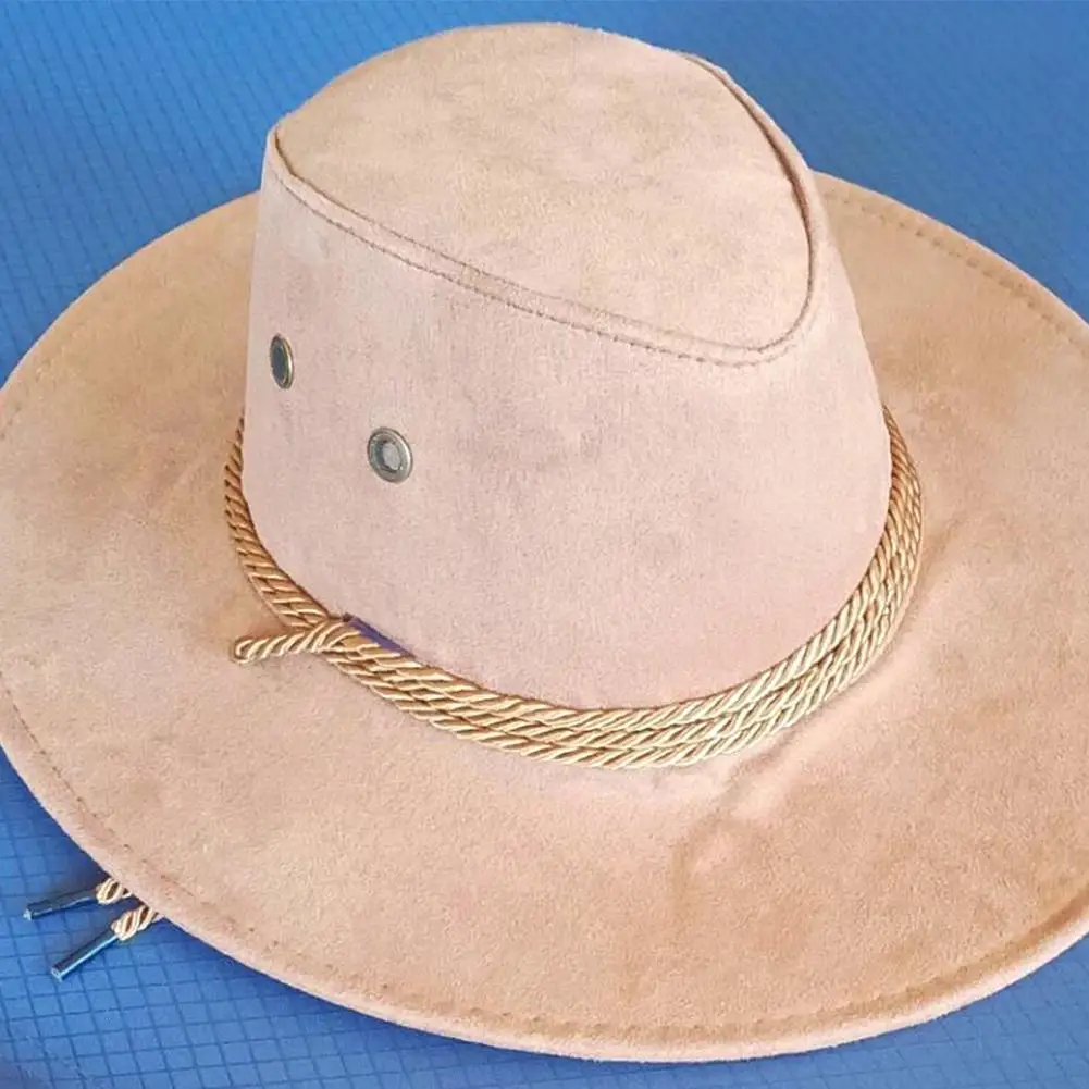 1 Stück Cowboy-Sonnenhut aus Kunstleder für Herren und Damen, modische Western-Cowboy-Kappe mit großer Krempe für Reisen – Detail 15