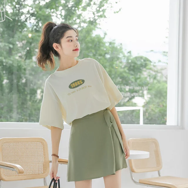 Product Spotlight: 2023 Summer Women s New Korean Edition Small Fresh Printed Cotton Short Sleeve T-shirt+Chiffon Strap Half Skirt Set