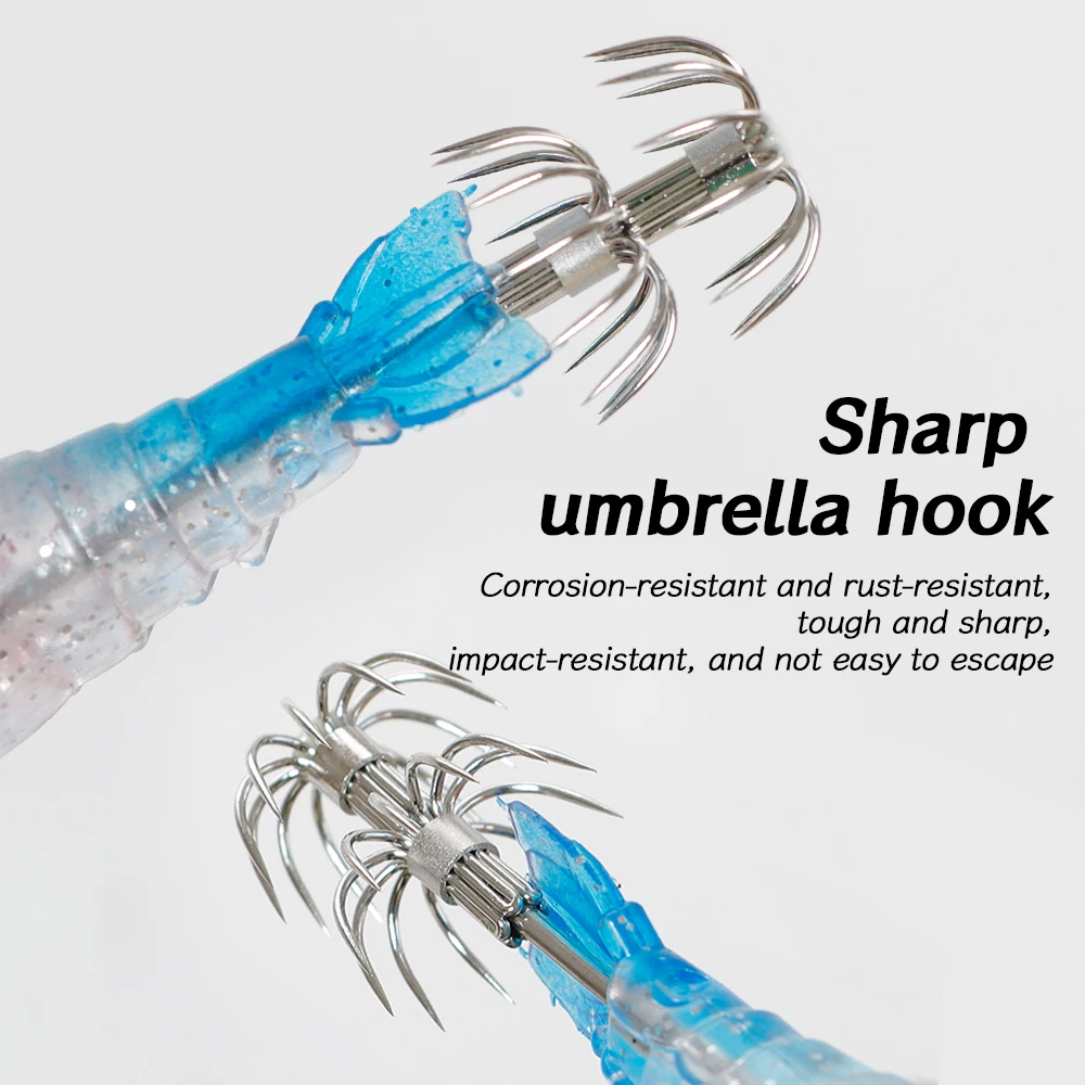 Fishing Lure Glowing Shrimp Seawater Squid&Octopus Lures 9.8g/10cm PVC 5pcs/Pack 5 Colors High Sensitivity Night