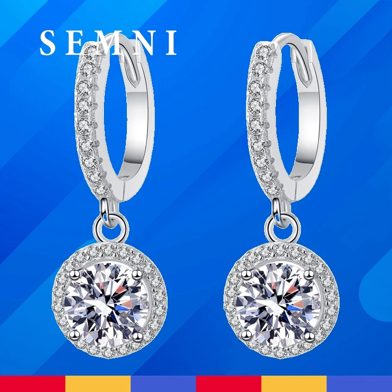 

SEMNI 6.0ct 4.0ct 2.0ct Moissanite Drop Earrings for Women White Gold Plated Sparkling D Color Gem Lab Diamond Earring Beautiful