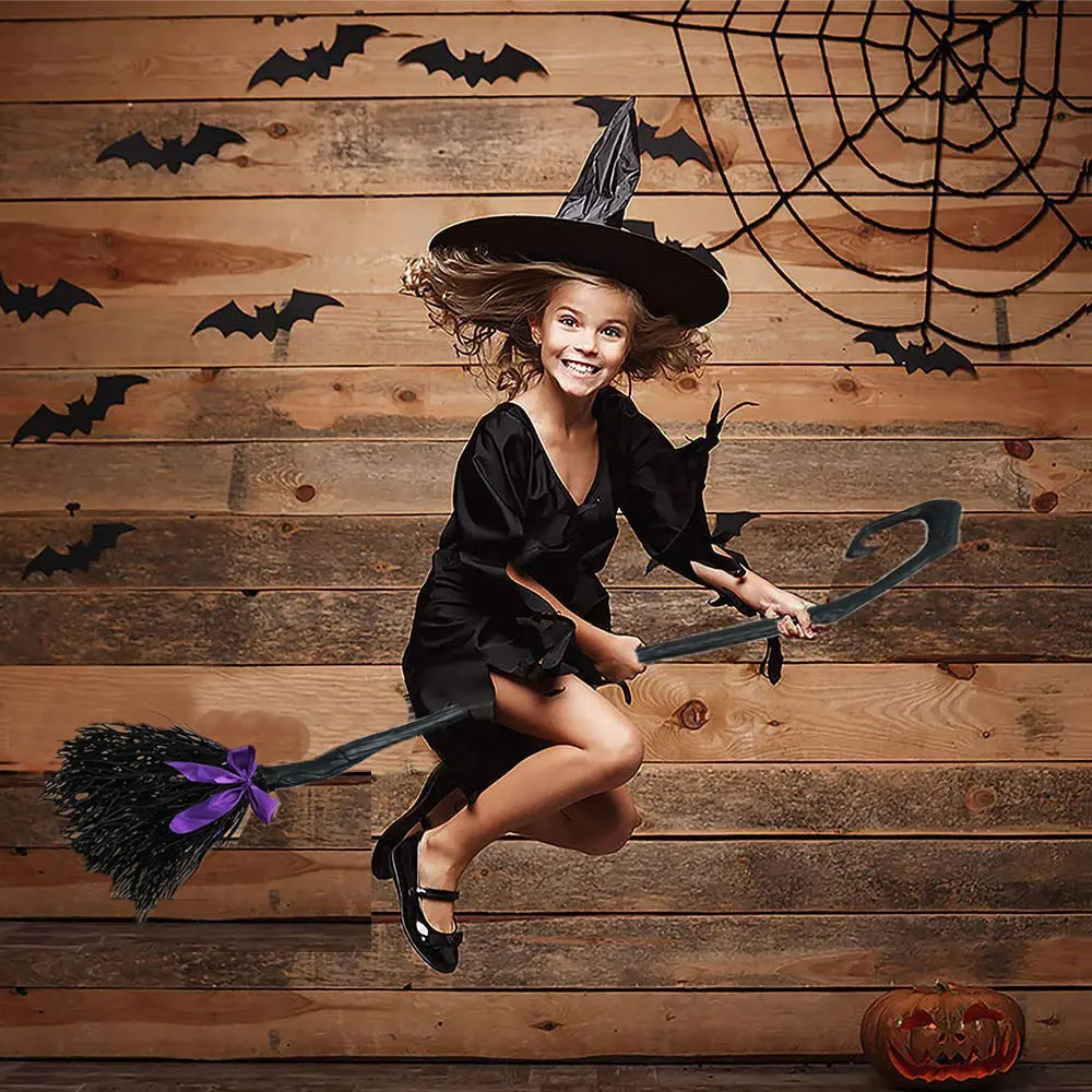 

Spooky Halloween Witch Broom with Ribbon Halloween Black Witches Broomstick Broom Props for Halloween Costume Party Decoration