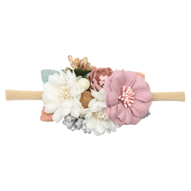 Pearl Lace Artificial Flower Headband Newborn Headband for Baby Girl Handmade Hairband Hair Accessories резинки для волос детям 16