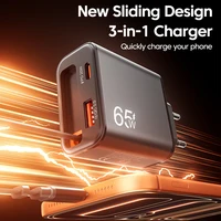65W USB Phone Charger With Retractable Super Fast Charging Type C Cable For iPhone 17 16 POCO Xiaomi QC 3.0 USB PD Wall Charger 2