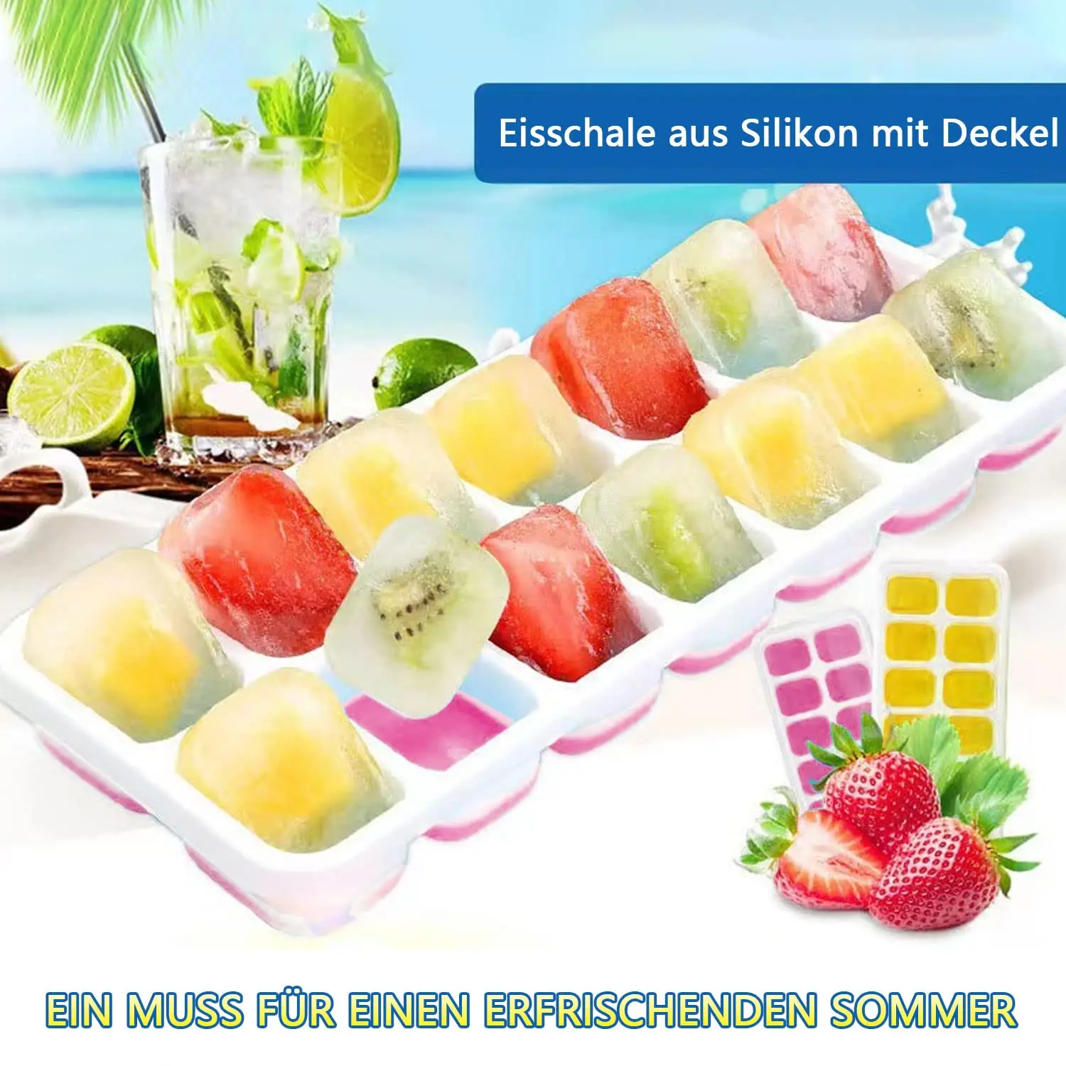 14 Grids Ice Maker Mold Reusable Silicone Ice cube Mold Ice Maker with Removable Lids Kitchen Tools Freezer Ice Blocks Maker