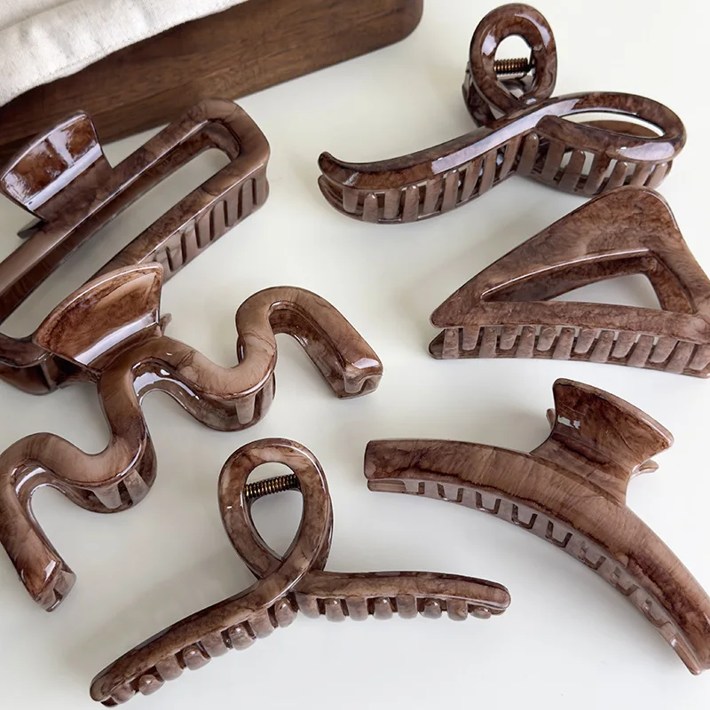 الرجعية براون رخامي مخلب شعر كبير الهندسة المشابك النسائية مزاجه دبابيس الشعر القرش مقاطع الإناث موضة إكسسوارات الشعر