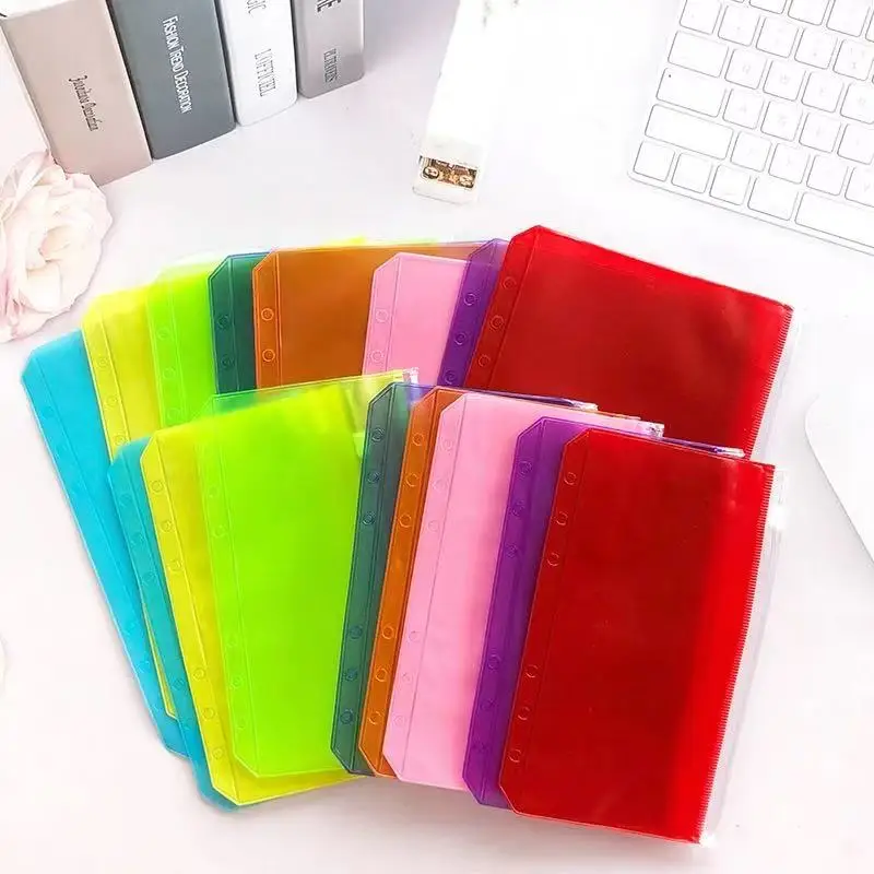 Bolsas De Carpeta De 6 Agujeros Sobres De Plastico A5 Con Cremallera De Tamaño A5 Transparente PVC Bolsas Impermeables De Hojas Sueltas Para Documentos Cuadernos Tarjetas 12 Piezas