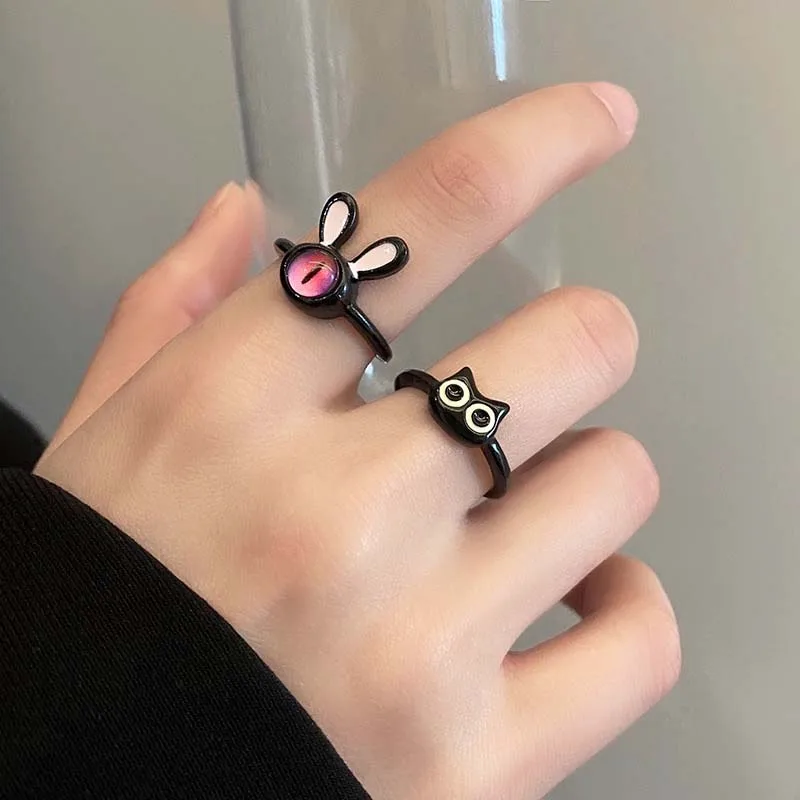 Adjustable Black Cat Ring For Women Punk Style Fashionable Accessory_voghion.com