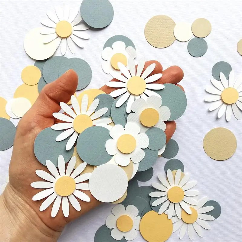 Party Decorations Paper Confetti 100Pcs Party Theme Decoration Circular Daisy Confetti Baby Shower Wedding Bridal Gift Party Birthday Table Throwing Confet
