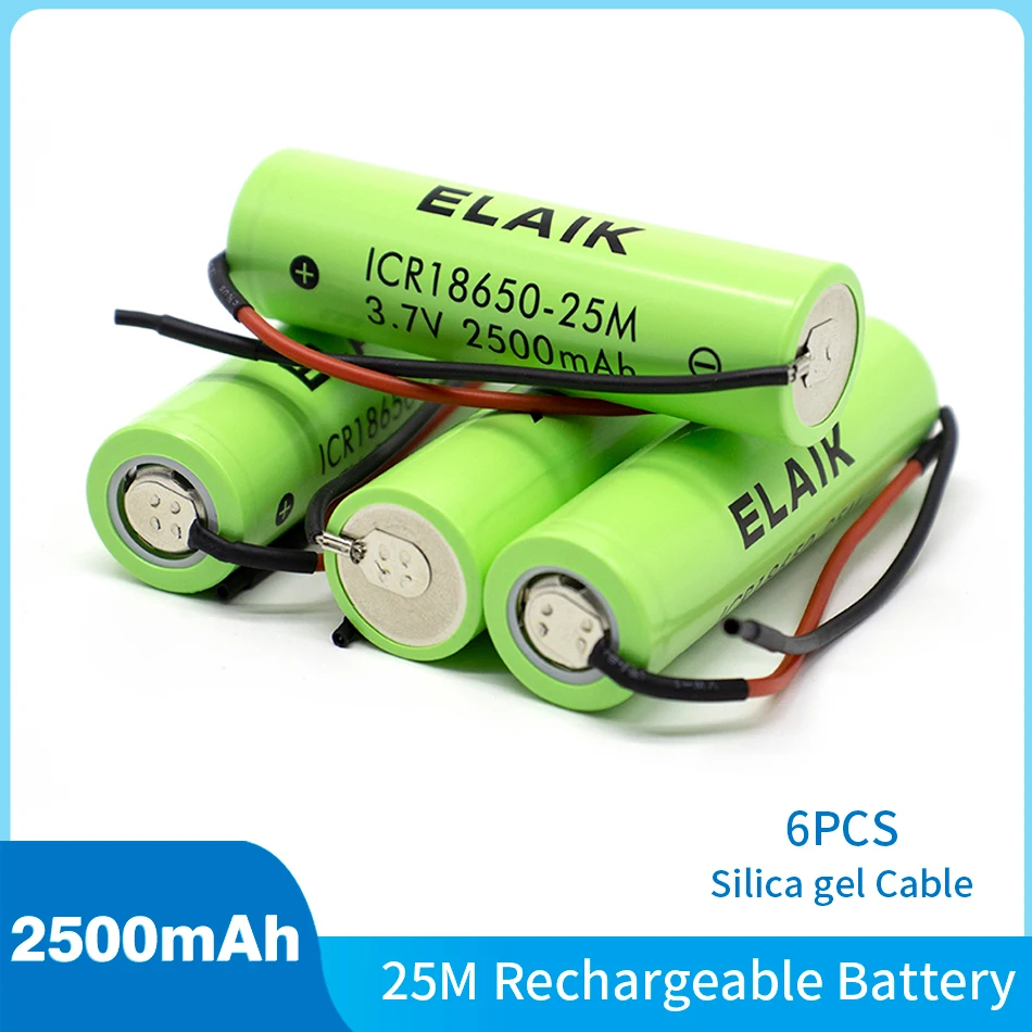 18650 2500Mah Batterie Di Accumulo Di Energia Akku Icr18650-25M 20A Entladung Batterie Agli Ioni Di Litio 15A Batterie Zelle + Cavo In Gel Di Silice