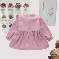 Winter Baby Girl Fleece Dress Bow Soft Standing Neck Solid Color Thickened And Warm Retro Baby Dress 3