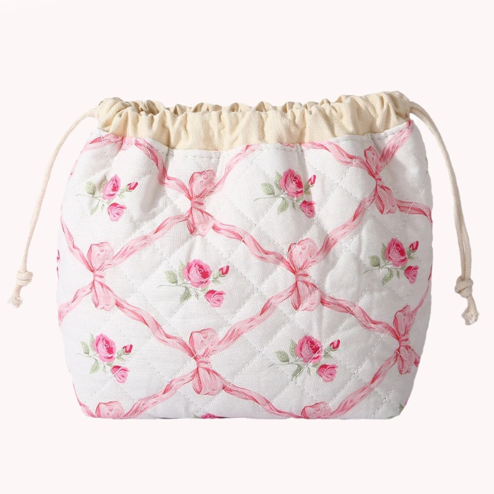 Cotton Floral Makeup Bag for Women Travel Cosmetic Storage