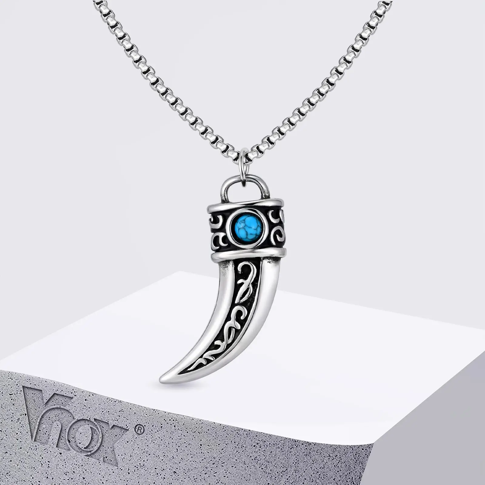 Vintage-Halskette mit Horn-Charms für Männer und Jungen, wasserfester Naturstein-Anhänger, Accessoires im ethnischen Stil, Geschenk