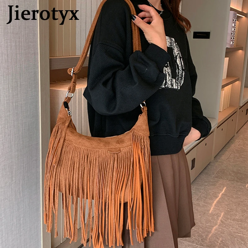JIEROTYX Decor Fringe Trim Crossbody Purse Bag for Women Vintage